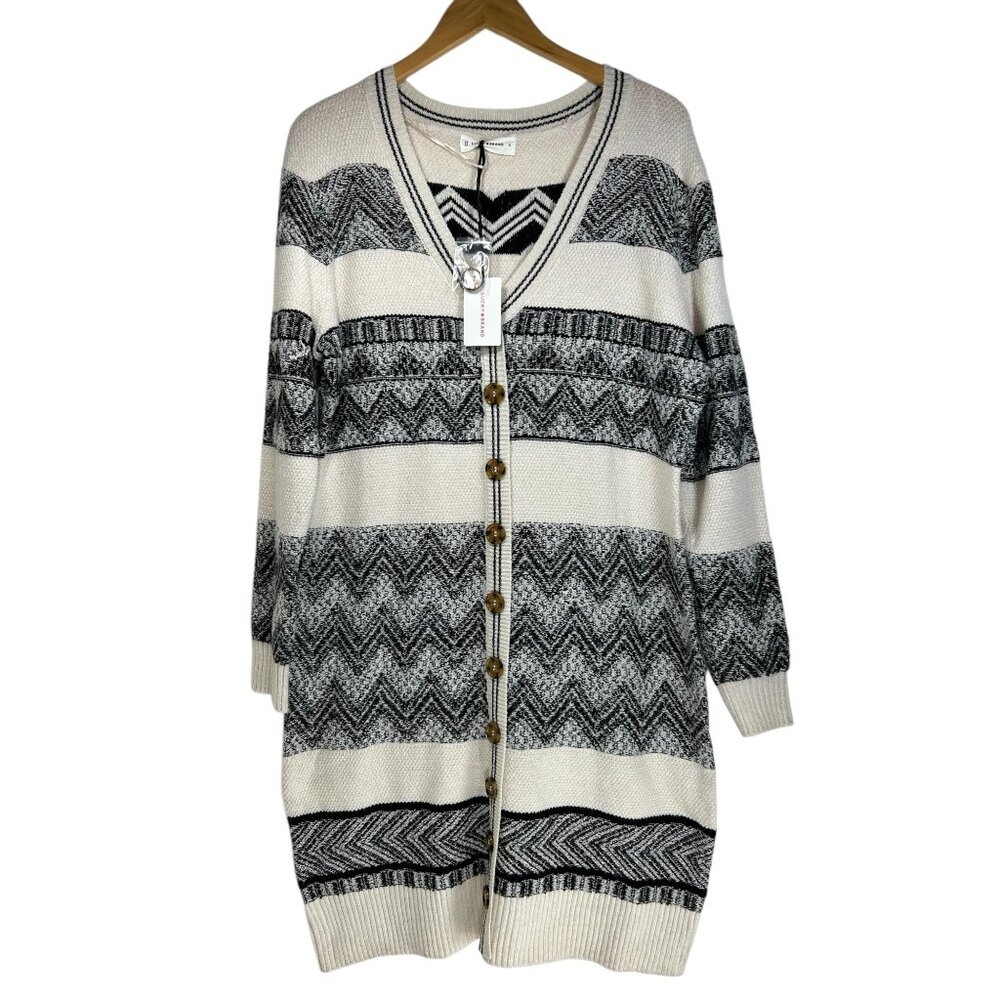 Lucky Brand Sweater Midi Dress Sz S Button Down Colorblock Geo Print Soft Knit